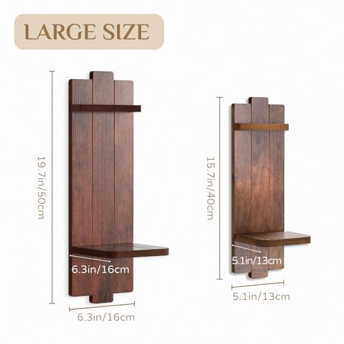 Large Candle Sconces for Farmhouse - 19.7 Inch Wood Candle Holder Wall Decor Set of 2 - Rustic Wall-Mounted Floating Shelf for Fireplace Mantel Bedroom Living Room - color: Brown, size: 19.7in x 6.3in