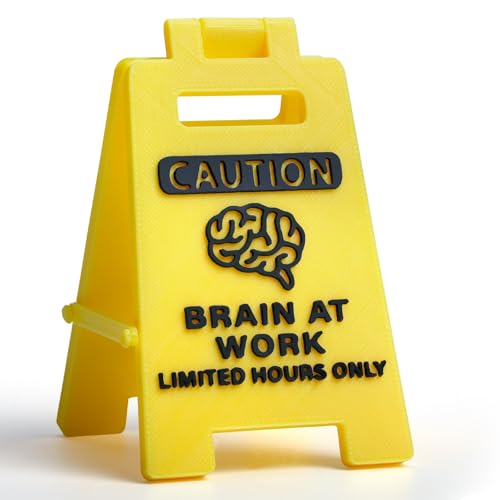 CAUTION Brain at Work Sign, 3D Printed Office Desk Decor, Funny Limited Hours Only Sign for Home Office, Coworker Gift, Birthday Gift for Colleagues, Yellow Desk Accessory - color: Brain at work