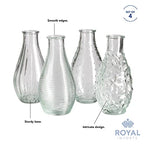 Royal Imports Clear Glass Bottle Bud Vase, Small Single Stem Flower Centerpiece, Mini Decorative Floral Jars, Rustic Farmhouse Home Decor, Kitchen, Fireplace, Shelf, Narrow One Rose Holder, Set of 4 - size: Medium (Set of 4)
