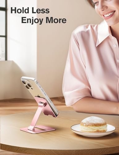 Nulaxy 2 Pack Dual Folding Cell Phone Stand, Fully Adjustable Phone Holder for Desk, Compatible with iPhone 16 15 14 13 12 11, Nintendo Switch, All Phones, Rose Gold - color: Rose Gold