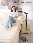 VOLTIFYMAX Tablet Floor Stand, 360-degree Rotatable Metal Tablet Stand Holder, Adjustable Kindle Holder, Universal Phone Stand for iPad/iPhoneX/iPad Pro or Other 4.7~12.9 Inch-Screen Devices (Black)