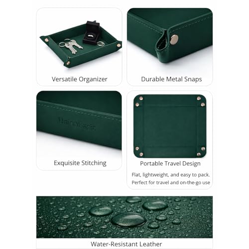 UnionBasic Valet Tray, Jewelry Tray for Rings Watches Earrings, Entryway Catchall Caddy for Coins Keys Change, Nightstand Organizer Bedside Valet Holder, Trays for Electronic Gadgets, Vintage Green - color: Blackish Green, size: 5.4" x 5.4" x 1.6"