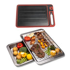 Grilling Prep and Serve Trays, Set of 3 Stackable Stainless Steel BBQ Trays with Cutting Board, Deep Marinating Container, Serving Platter for Plating Food, BBQ Prep Tub for Marinating Meats - style: Deep Prep Trays with Cutting Board