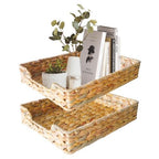 2 Pcs A4 File Tray, Natural Water Hyacinth Desk Basket, Wicker Paper Tray File Basket for Desk Organizer, Woven Letter Size Documents Trays for Office,Toilet Tank Organizer