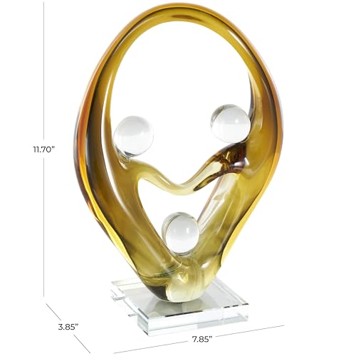 Deco 79 Glass Abstract Curved Cutout Sculpture with 3 Small Orbs, 8" x 4" x 12", Orange - color: Orange, size: 8" x 4" x 12"