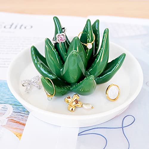 PUDDING CABIN Succulent Ring Holder Dish Cactus Gift for Women Birthday Gift for Mom Friend Bridesmaid Wedding Christmas Valentines Housewarming Gift, Decorative Cacti Decor for Home Gifts - style: Succulent