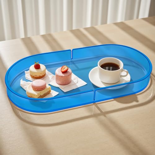 Acrylic Decorative Vanity Tray Perfume Jewelry Trinket Tray for Bathroom Counter Soap Toilet Tank Sink Small Candle Catch All Organizer, 12.6x6.3 Inches, Blue - color: Sky Blue