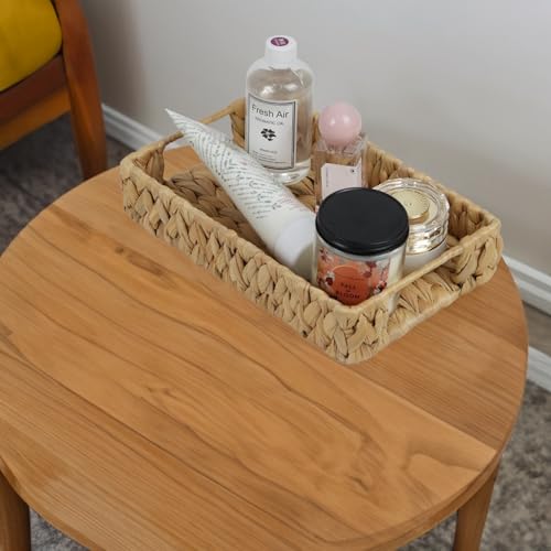 Bathroom Tray, 11 Inch Water Hyacinth Vanity Tray with Handle, Small Wicker Basket for Bathroom Toilet Tank Countertop, Wicker Bathroom Trays for Counter Decor - size: 11.1" x 7.1" x 2.2"