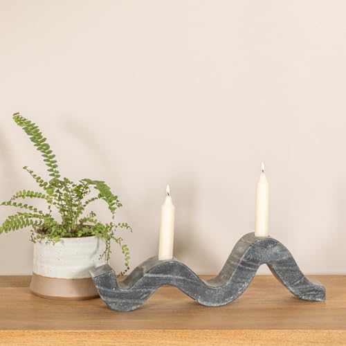 Bloomingville Marble Wave Double Taper Candle Holder, Grey - color: Gray