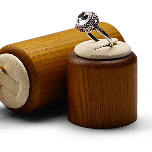 Solid Wood Ring Display Stand 3 Piece Cylindrical Microfiber Ring Holder Wooden Jewelry Display Holders Showcase Display (White) - color: Beige