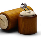 Solid Wood Ring Display Stand 3 Piece Cylindrical Microfiber Ring Holder Wooden Jewelry Display Holders Showcase Display (White) - color: Beige