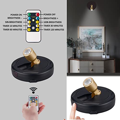 Battery Operated LED Spotlight, Picture Spot Lights, Indoor Uplighting, Puck Lights with Remote, Plants Tree Spotlight, Display Light for Paintings Dartboard Portrait-Gold - color: Gold