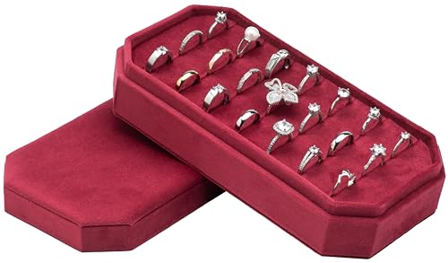 Velvet Ring Organizer Display Tray Jewelry Box Earring Holder Case for Wedding Birthday Christmas Day (Red) - color: Red