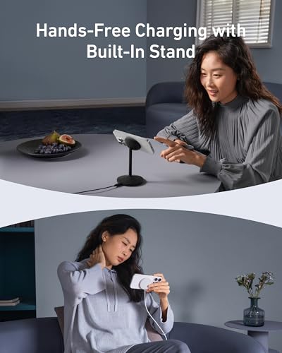 Anker MagGo iPhone 17 MagSafe Charger Compatible Stand, 15W Fast Magnetic Wireless Charging Station, Qi2 Certified 360° Wireless Charger, Magnetic Stand for iPhone 17/16/15/14/13 Series (No Adapter) - color: Black