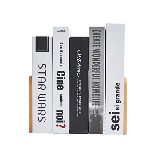 Pandapark Wood Bookends,Non-Skid Bookend for Shelves,Heavy Duty Bookends,Book Stand for Books/CDs,1 Pair - color: Beech-a