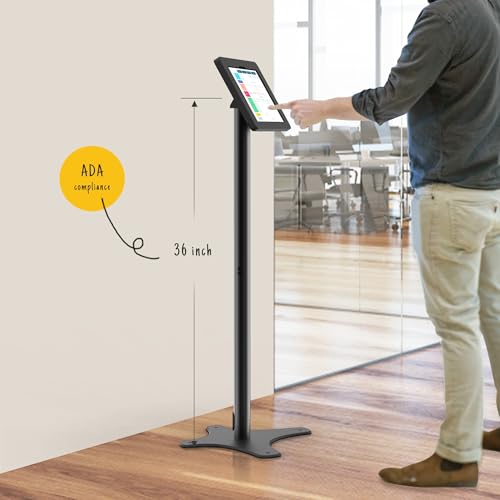 Tablet Kiosk Floor Stand, Anti-Theft, Rotate Lockable Metal Tablet Enclosure+Aluminum Pole+Metal Base, Compatible with 10.9" iPad 10th, Pro 11" 1 2 3 4, Air 4 5, Air 11"(M2/M3), iPad 11"(A16) - color: Black, size: iPad 10th (10.9"), iPad Pro (11")