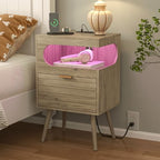 Veegle Nightstand,Modern Bedside Table with Storage Drawer and Open Wood Shelf, Accent Night Stand with Solid Wood Legs for Living Room, Bedroom and Small Spaces,Easy Assembly (Grey Oak) - color: Grey Oak