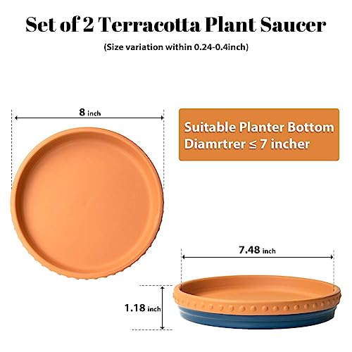 YBX 8-inch Plant Saucer Premium Terracotta Saucer Round Ceramic Plant Trays, Pack of 2 (Navy/Terracotta) - color: Navy/Terracotta