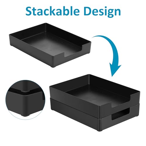 Letter Tray, Desk Organizer Tray, A4 Plastic Paper Tray Organizer for Desk, Stackable Rectangular Inbox Mail File Holder, Drawer Organizer for Desk Accessories Office School Home Supplies (Black) - color: Black-1 Pack