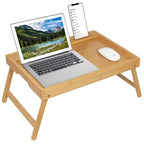 Artmeer Bed Tray Table with Folding Legs, Bamboo Breakfast Food Tray with Media Slot, Use As Platter, Laptop Desk, Snack, TV Tray Kitchen Serving Tray (Bamboo Extra-Large Size) - color: Bamboo, size: X-Large