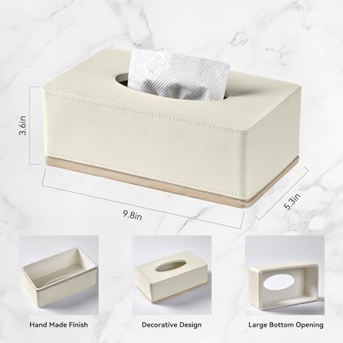 Rectangular Tissue Box Cover for Bathroom,Livingroom,Bedroom, Hand Carved Leather Resin Tissue Box Holder,10 x 5.7 x3.7 in, Beige - color: C-beige