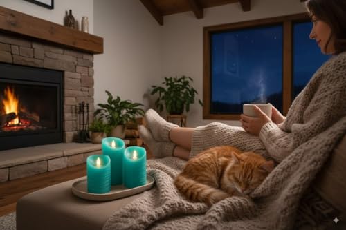 VENTA Turquoise Real Wax Flameless Candles, Set of 3 | Realistic Teal LED Pillar Candles with Remote & Timer | Perfect for Coastal, Beach House & Nautical Decor - color: Turquoise