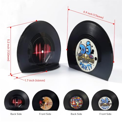 Modern Bookends for Shelves, Retro Vinyl Record Design Bookends Decorative Bookends for Vintage Lovers, Music Lovers Decorative Book Stopper for Home (1 Pair (red) - color: Red