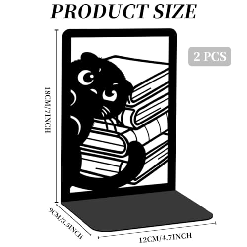 Nonskid Thickening Iron Metal Bookends for Shelves, Cute Peeping Cats Book Shelf Book Ends Decorative for Library School Office Home Study Desk Organizer Decorative Books - style: Cat