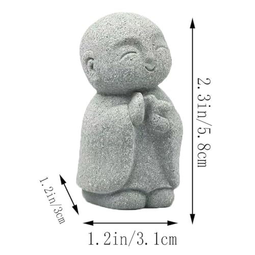 livelyfish Japanese Monk Statue Praying Zen Sandstone Mini Buddha Statues Asian Garden Sculptures for Wealth Good Luck Feng Shui Home Decor, C - color: C