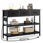 Lulive Entryway Table with Power Outlets, Console Table with 3 Fabric Drawers, Sofa Table for Living Room, Hallway, Couch, Foyer, Height Adjustable (Black, 43") - color: Black, size: 1-Pack 43 inches