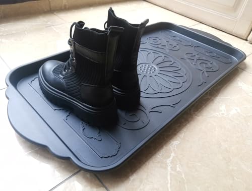 Hard Plastic Boot Tray for Entryway,Boot Mat,Shoe Tray,Shoe Mat for Indoor and Outdoor Use (Black Flower (Hard Plastic) 2Pcs, 29.5X14.9 inch) - color: Black Flower (Hard Plastic) 2pcs, size: 29" x 14" x 1.2"