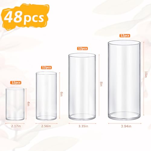 48 Pack Glass Cylinder Vases 4,6,8,10 Inch Tall Clear Flower Vase Hurricane Floating Candle Holder for Table Centerpiece Wedding Home Decor - size: 48 Pack(4,6,8,10 Inch )