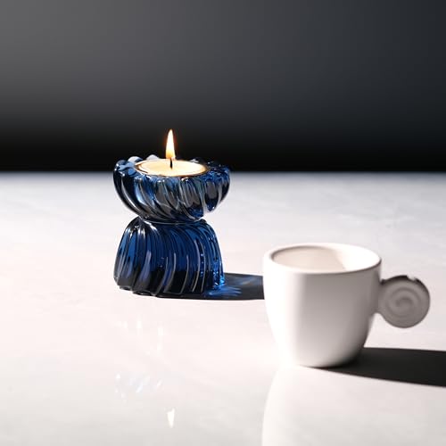 Twizzle Twist Tealight Holder, Decorative Tealight Candle Holder for Table Display, Romantic Decoration, Unique Home Décor Aesthetic, Housewarming Gift, Spiral Sculpture Diwali Tea Light Stand - color: Black Blue