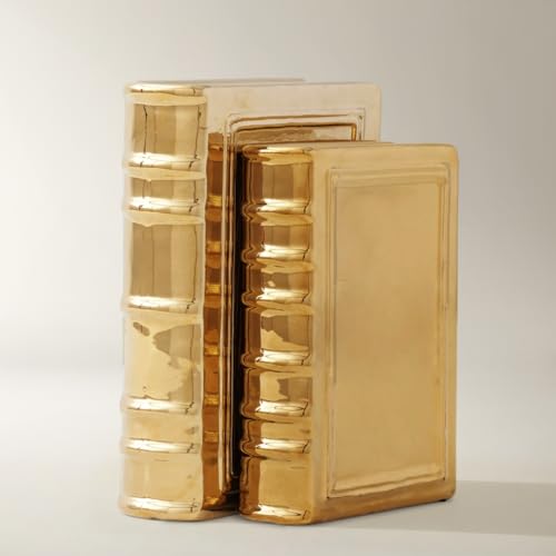 Z Gallerie Ceramic Book Set, Pair of Books Sculptures Elegant Shelf & Table Decor for Living Room, Bedroom & Office, Gold - color: Glod