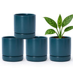 D'vine Dev Set of 4 Small Ceramic Plant Pots, 4.7 Inch Succulent Planter Pot for Plants with Drainage Hole and Saucer, Teal, 94-X-B-9 - color: Teal, size: 4.7 Inch