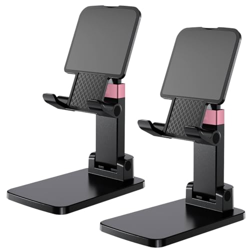 Phone Stand, Cell Phone Holder Adjustable Cellphone Stand for Desk Adjustable Office Accessories Gift Tablet Stands for iPhone iPad Android Devices Under 12", Black,2Pack - color: 08-DeepBlack