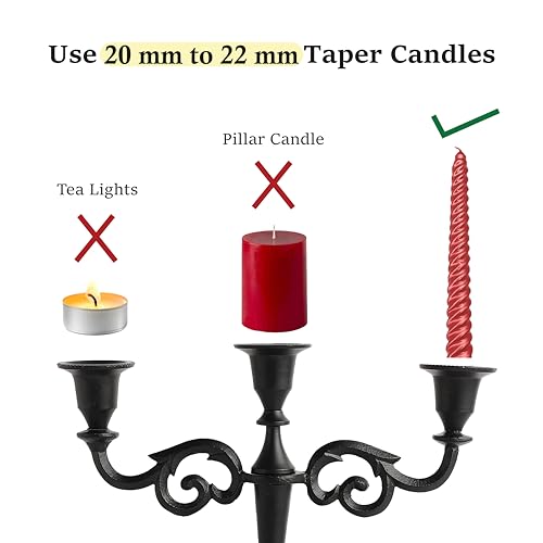 Rely+ 3 Arm Candelabra - 10 Inch Tall Matte Black Tapered Candle Holder - Elegant Candle Stands and Candlesticks Holders for Home Decor - Fits 3/4-Inch-Thick Candles - color: Black Matte, size: 3 Arm