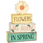 Spring Decoration Wooden Tiered Tray Decor – Daisy Flower Spring Stacked Block Sign – Farmhouse Tabletop Floral Spring Decor for Shelf Mantel Seasonal Home Display - style: Flower
