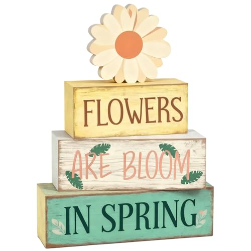 Spring Decoration Wooden Tiered Tray Decor – Daisy Flower Spring Stacked Block Sign – Farmhouse Tabletop Floral Spring Decor for Shelf Mantel Seasonal Home Display - style: Flower