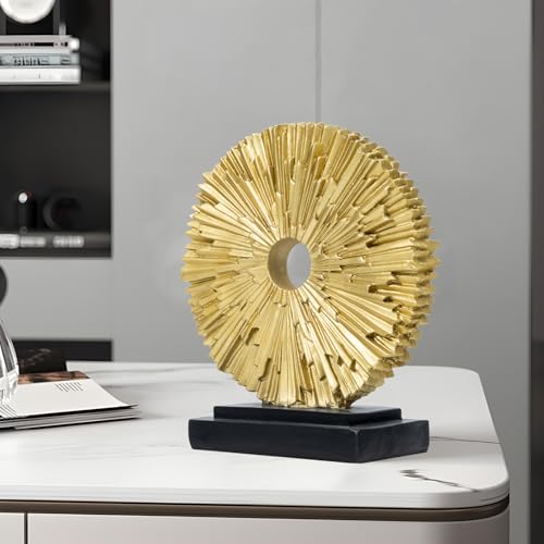 Abstract Statue for Home Decor,Office Desk Sculpture for Men,Creative Round Line Ornament for Bookshelf,Modern Decorative Sculpture,Bedroom,Livngroom,Table(Gold) - color: Gold, size: Round Statue