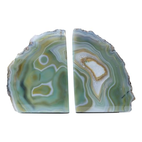 Nature's Decorations Green Agate Bookends – A+ Grade Geode Heavy Duty Decorative Stone Crystal for Shelves & Bookcases, Natural Polished Bookshelf Decor, 1 Pair 6-8Lbs - color: Green, size: A+ Grade 6 - 8 Lbs