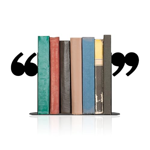 Bookends Decorative Unique Novelty Book Ends for Kids Books - Unique Bookends Decorative Metal Quotation Mark Design Bookshelf Decor, Bookish Decor for Shelves and Book Lovers Gift Ideas
