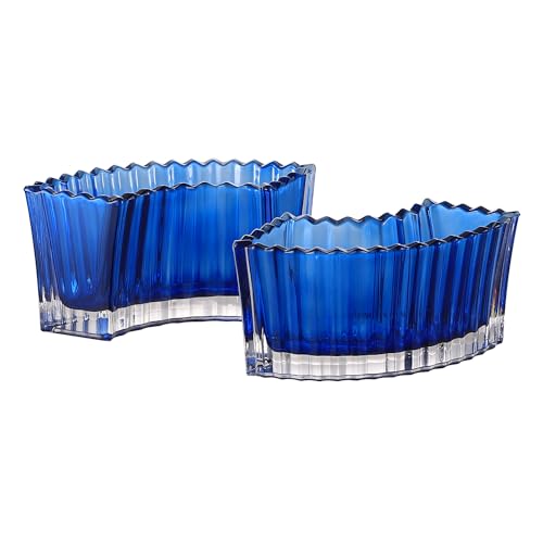 MCMCNCUIU Crystal Vases for Centerpieces, Flower Vases for Wedding Centerpieces, Blue Glass Vase for Flowers, Curve Small Vase for Living Room, Bedroom, Kitchen, Dining Table, Set of 2 - color: Blue