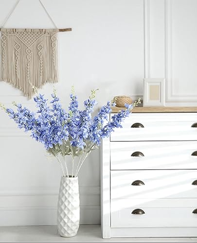 8PCS Blue Delphinium Artificial Flowers for Tall Vase 33.5in Long Stem Larkspur Artificial Flowers Fake Silk Flowers Bulk for Home Wedding Floral Arrangement Centerpiece Table Decoration (Blue) - color: Blue