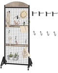 CHOEZON Grid Wall Panel 5.7’ x 2’ FT Grid Display Rack, Movable Gridwall Display Stand with Wheels, Floorstanding Wire Grid Rack with 4 S-Shaped Hooks and 4 Garment Hooks, Greige and Black TCJ17BG - color: Greige and Black