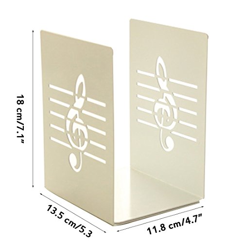 A Pair of Fashion Creative Music Note Solid Metal Book Stand Bookends for Kids Music Lover Home Office Decoration (White) - color: White