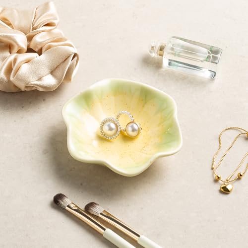 Ceramic Trinket Dish for Jewelry, Lotus Leaf Shape Small Ring Dish Tray, Jewelry Dish Organizer for Necklace Earrings, Home Decor Gift for Mom Best Friend Sister (Sesame Gold) - color: Sesame Gold