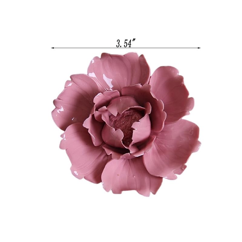 Handmade 3D Ceramic Wall Art Hanging Sculpture Pink Flower Wall Decor for Living Room Bedroom and Bathroom Red Peony 3.54'' (Medium) - color: Pink, size: Medium