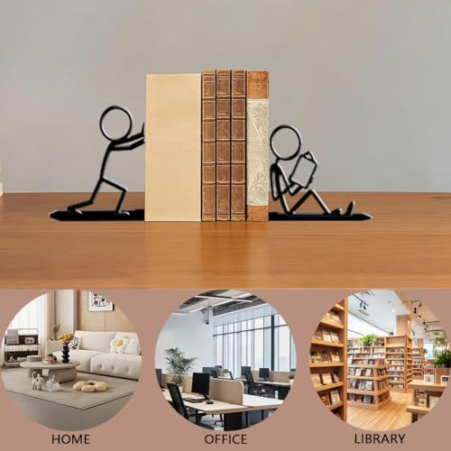 2Pcs 2 Styles Human Book Ends Black Metal Bookends Modern Minimalist Design Black Decorative Heavy Duty Metal Book Ends for Shelves Home Office Desk Organizer Stylish 7.48 x 6.3 x 1.18 Inch - color: Human