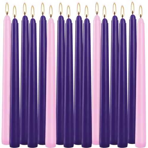YOROXRG 16 Pack Advent Taper Candles Premium Hand Dipped 10in Unscented Christmas Taper Candles - Ideal for Seasonal Celebrations, Holidays, Church, Celebration, Party - color: Purple/Pink-Advent 16